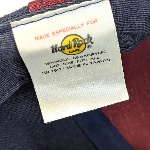 Vintage Hard Rock Cafe Blue Green Burgundy Snapback Hat Wool London 90s Retro OS - Picture 9 of 10